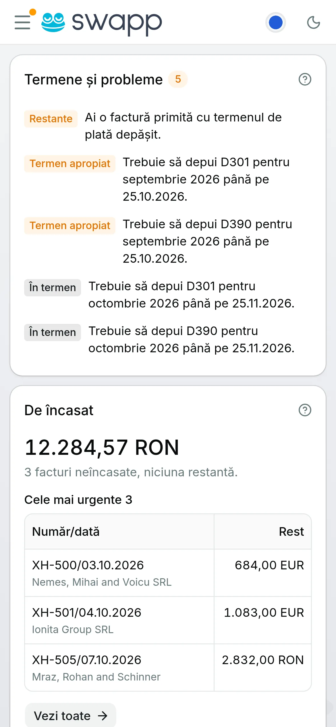 Același dashboard, pe telefon