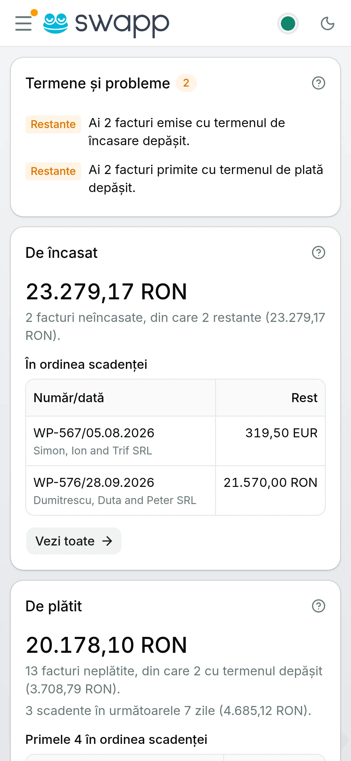 Același dashboard, pe telefon